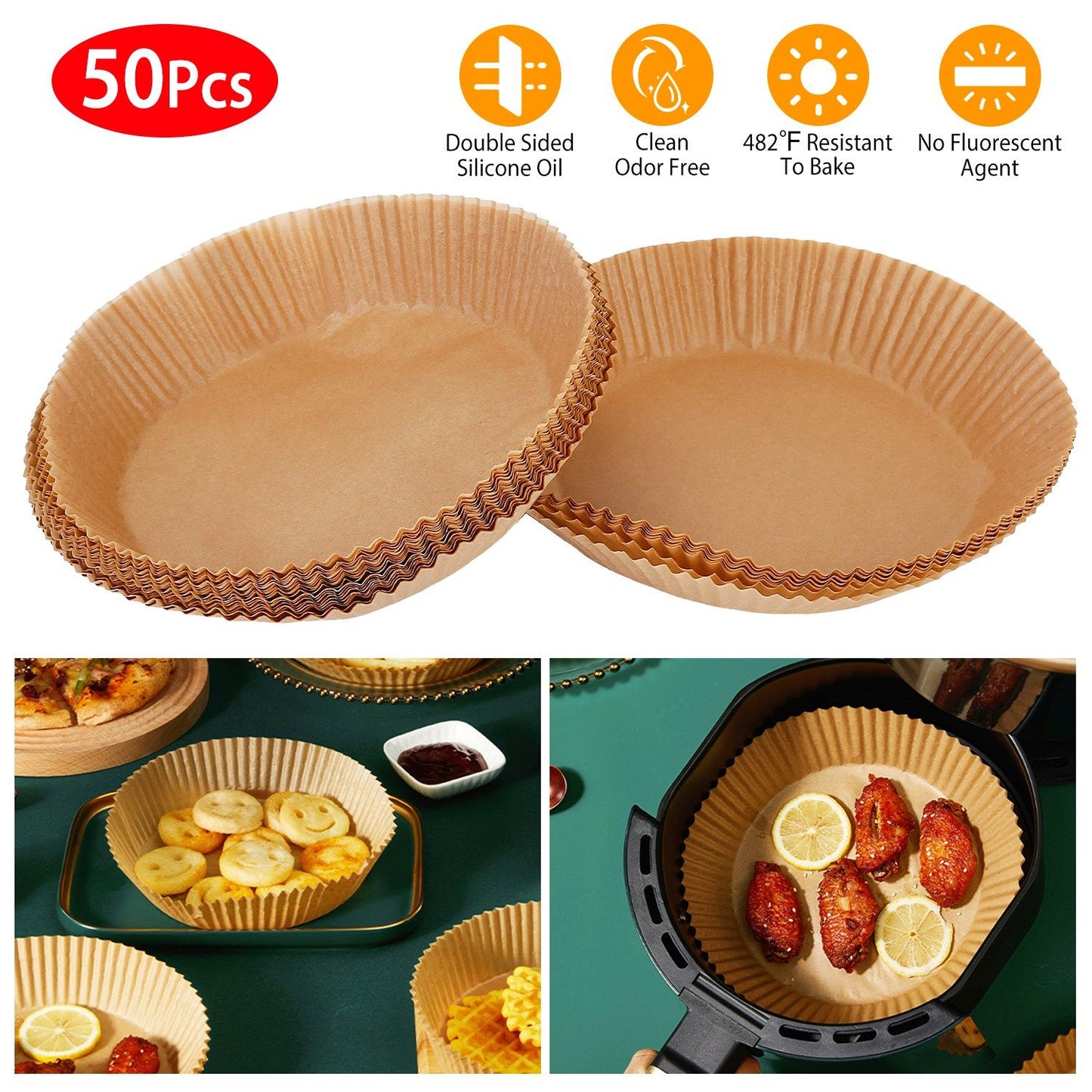 50Pcs Disposable Air Fryer Paper Liner Waterproof Non-Stick Oil-proof